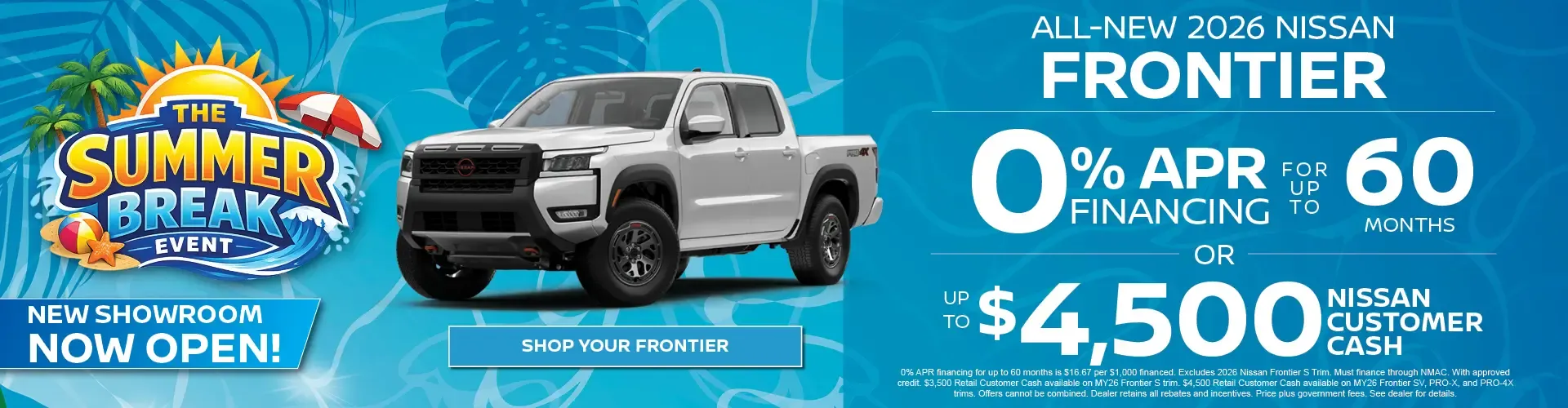 2026 Nissan Frontier truck deal: as low as 1.9% APR. Sale ends August 4th